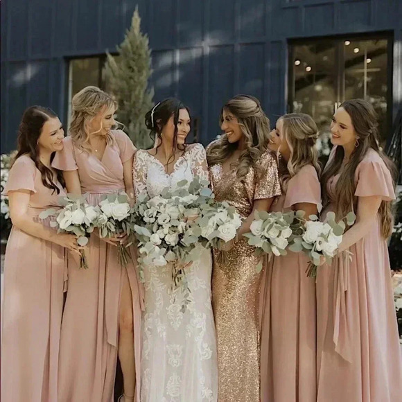 Revelry New Harper Chiffon Wrap Maxi Dress Pink Bridesmaid Wedding Plus Size - Picture 3 of 17